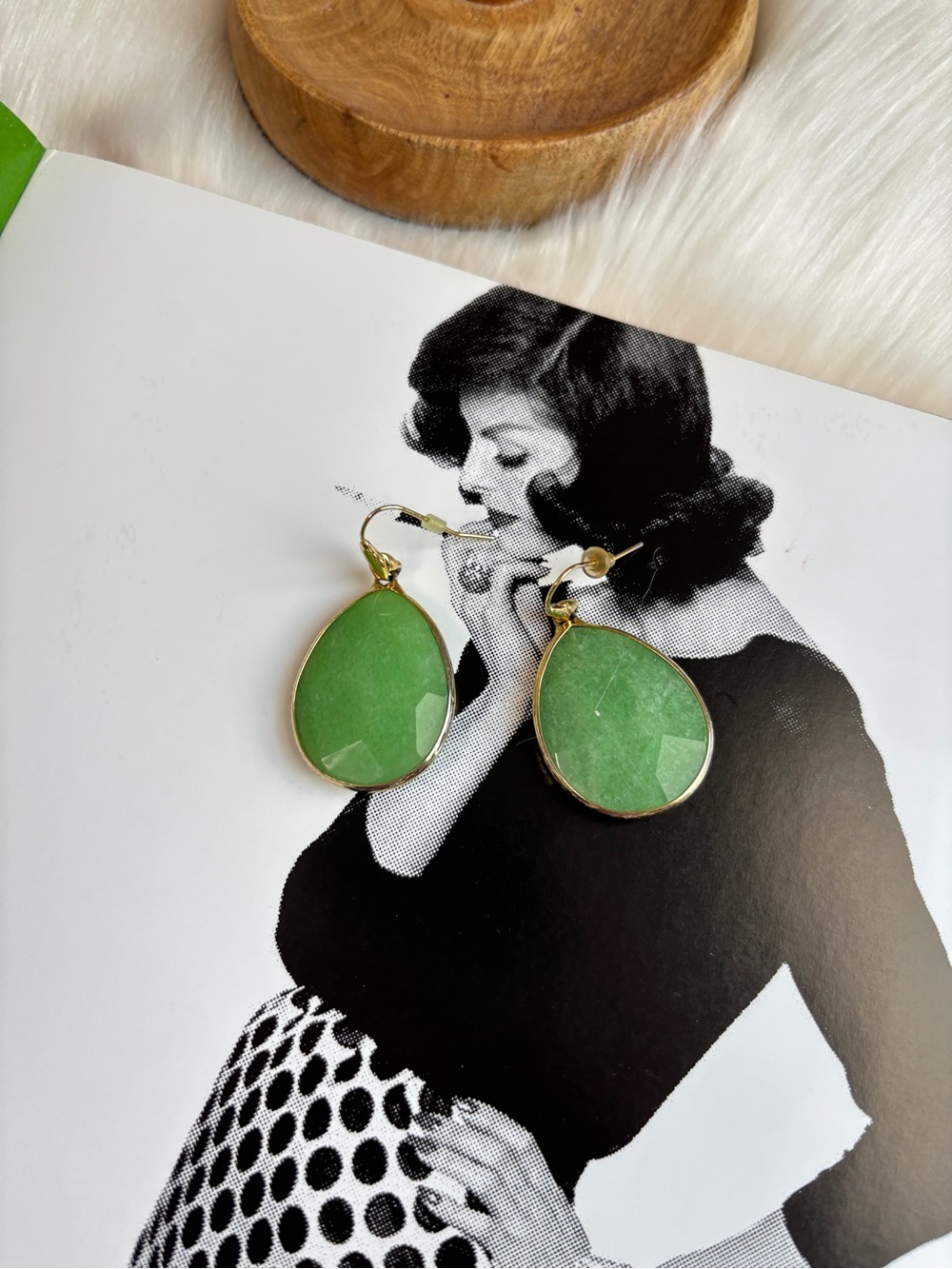 Stella & Dot Green Teardrop Earrings with Gold Trim